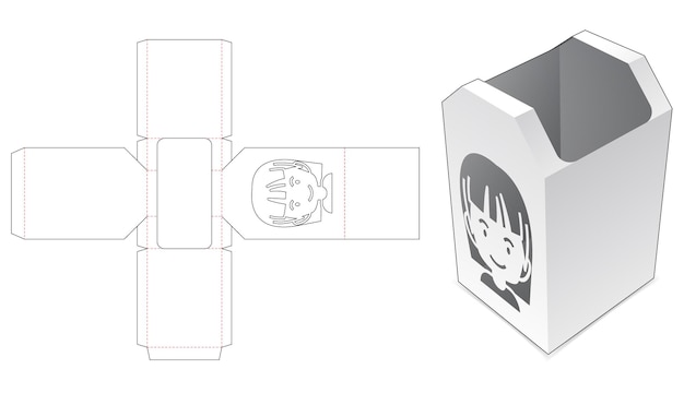 Caja de papelería biselada con plantilla troquelada de ventana de niña linda