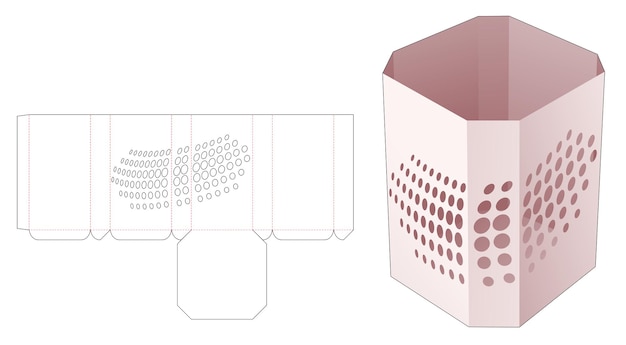 Caja de papelería octogonal con plantilla troquelada de puntos de semitono estampados