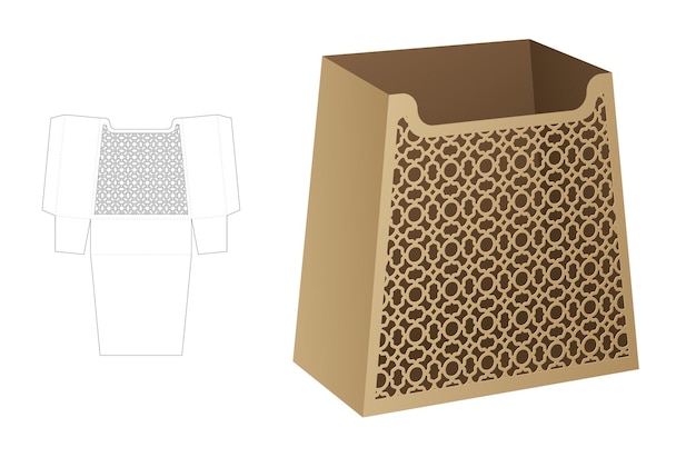 Caja de papelería trapezoidal con plantilla troquelada de ventana de lujo estampada y maqueta 3D