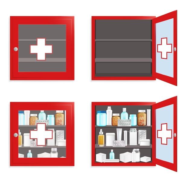 Caja de pared médica conjunto vector ilustración aislada plana