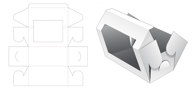 Caja de pastel plegable con ventana troquelada plantilla