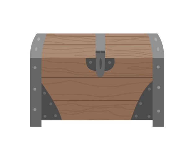 Caja de pecho. Antiguo cofre del tesoro o contenedor de madera cerrado pirata. Cofre de icono de dibujos animados de vector aislado sobre fondo blanco.