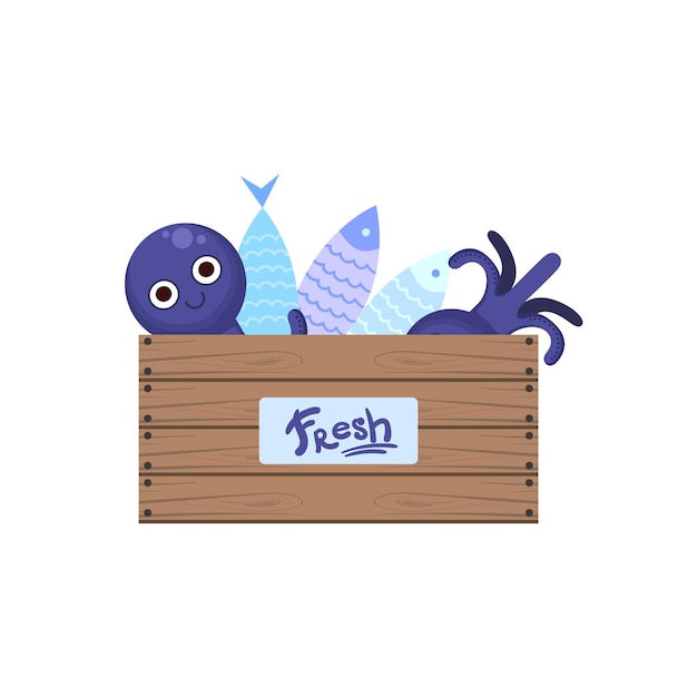 Caja Con Pescados Y Mariscos