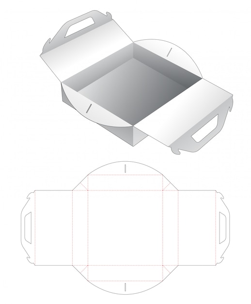 Caja de pizza con asa troquelada plantilla