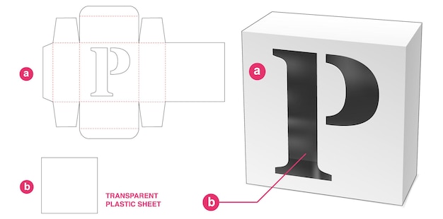 Caja con plantilla troquelada de ventana de alfabeto P estarcida