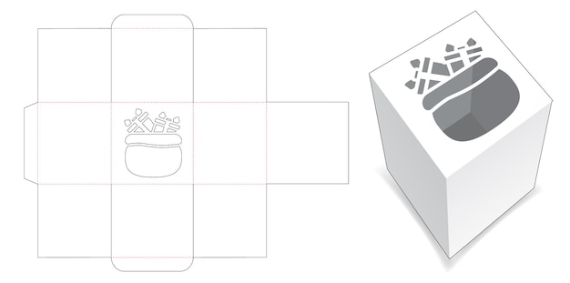 Caja con plantilla troquelada ventana bolsa navideña