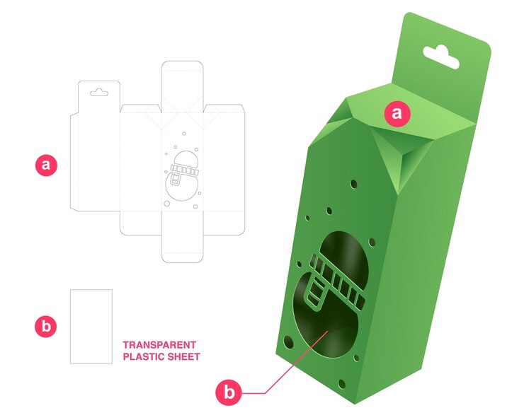 Vector caja con plantilla troquelada de ventana de muñeco de nieve y maqueta 3d
