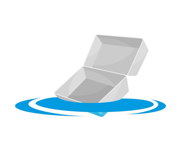 Caja de plástico abierta con tapa flota en agua ilustración vectorial sobre fondo blanco