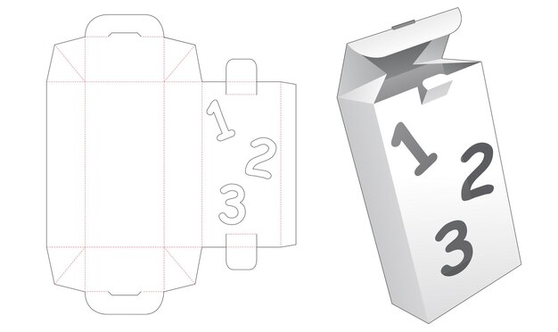 Caja plegable con plantilla troquelada de plantilla de palabra de número