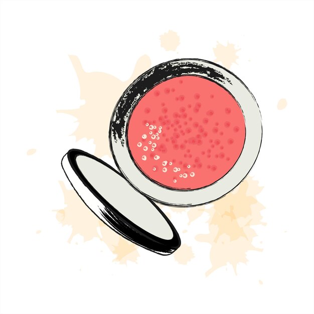 Caja de polvo cosmético, pintada con pinceles grunge y acuarela, colores pastel de moda. Ilustración