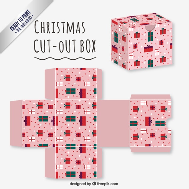 Caja recortable rosa de navidad