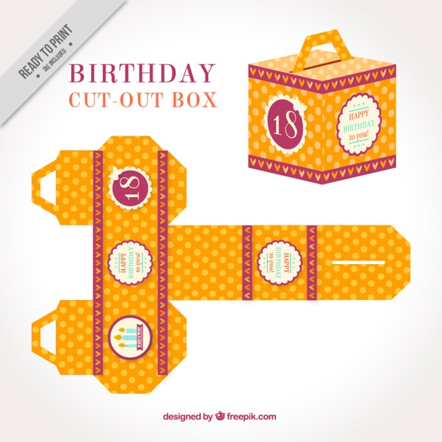 Vector caja recortable vintage para cumpleaños