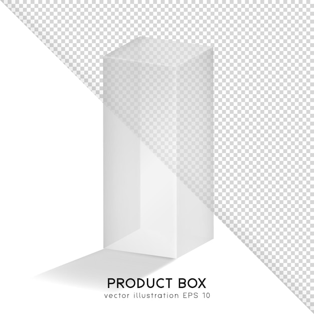 Caja rectangular isométrica transparente para presentación de productos (cosméticos, médicos, etc.)