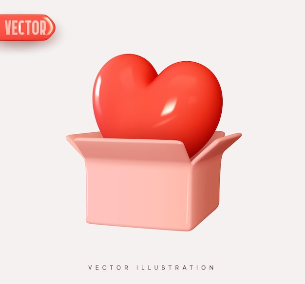 Caja de regalo abierta con corazón rojo. ilustración vectorial