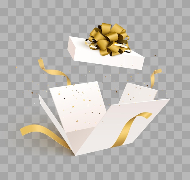 Caja de regalo abierta con fondo de vector de explosión de explosión de confeti aislado d