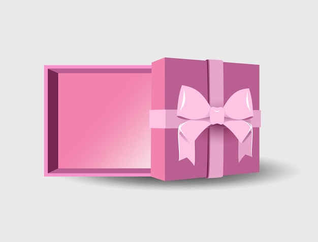 Vector caja de regalo abierta con un lazo de cinta sobre un fondo gris.