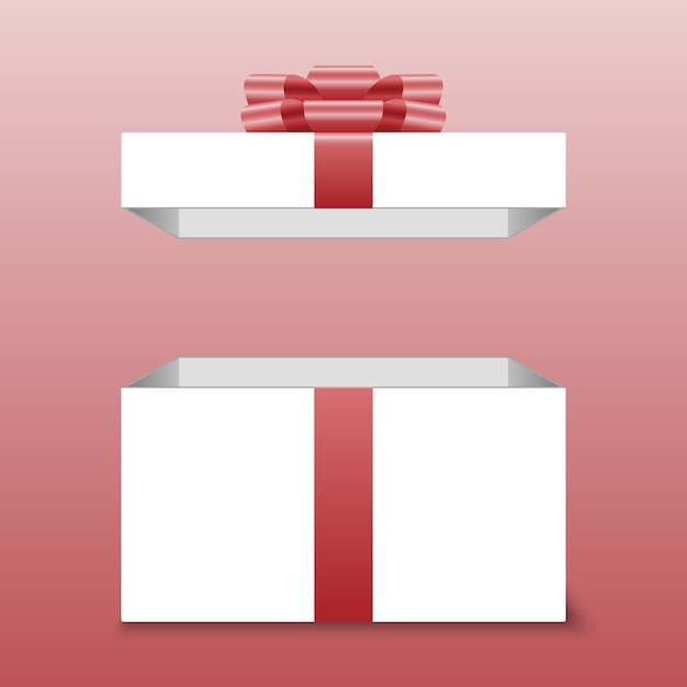 Vector caja de regalo abierta con lazo rojo