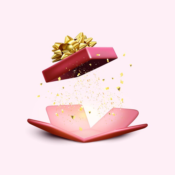 Caja de regalo abierta roja sorpresa con confeti