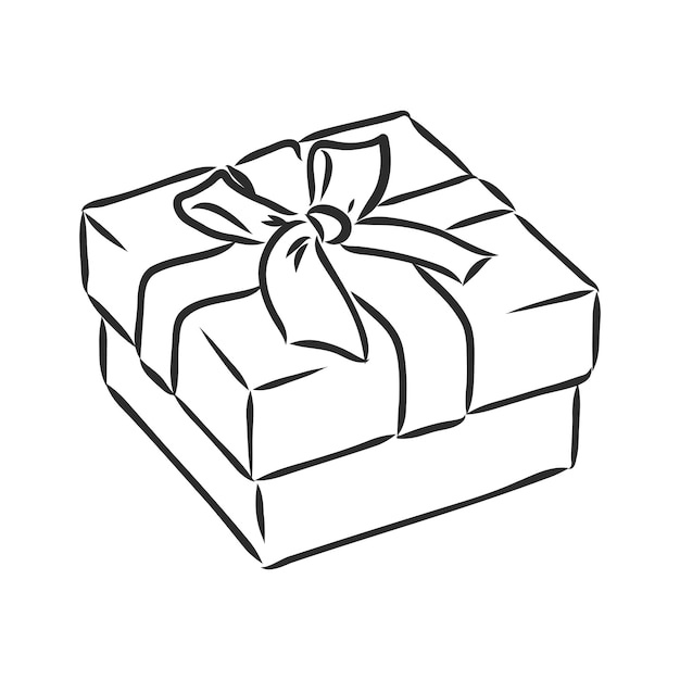 Caja de regalo aislada sobre fondo blanco caja de regalo con arco, dibujo vectorial sobre fondo blanco.