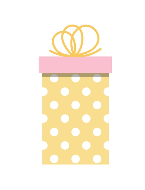 Caja de regalo amarilla linda caja de regalo amarilla de cumpleaños con lunares blancos tapa de caja rosa y lazo amarillo ilustración de stock vectorial aislado blanco eps 10