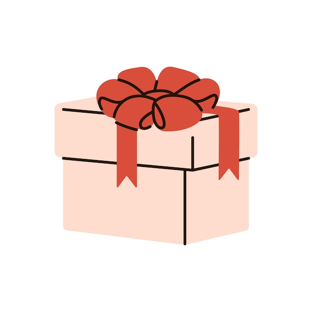 Caja de regalo con arco rojo Vector dibujo a mano ilustración aislada Descuento felicitaciones para el evento