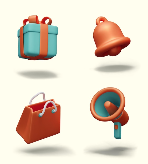 Caja de regalo atada con cinta de campana bolsa de compras cuerno objetos 3D para crear anuncios