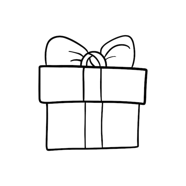 Caja de regalo atada con una cinta con un lazo de regalo para colorear de dibujos animados lineales