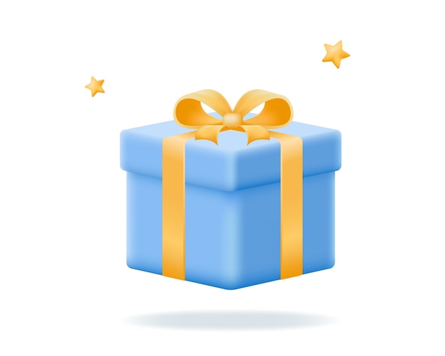 Caja de regalo azul con cinta dorada icono 3d realista por concepto de venta