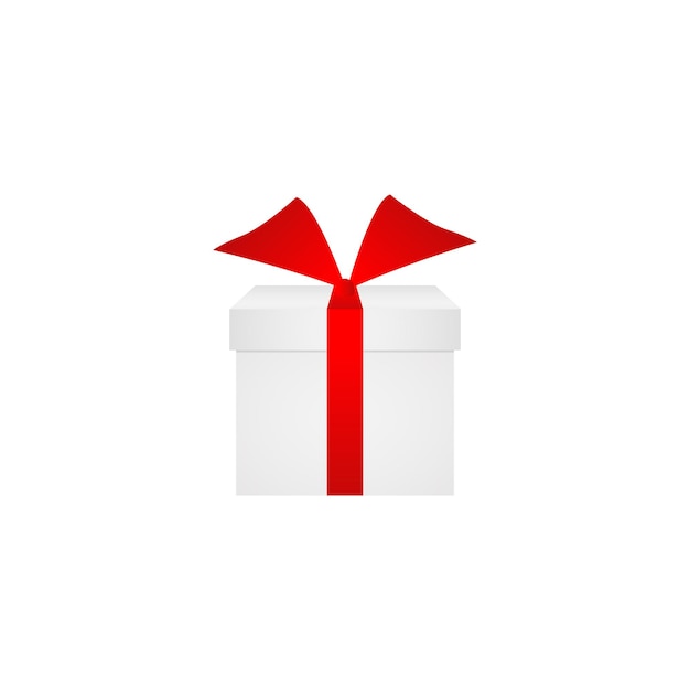 Caja de regalo blanca con cinta roja aislada sobre fondo blanco presente por concepto de día especial