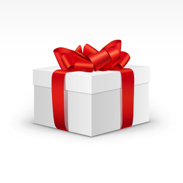 Caja de regalo blanca con cinta roja brillante aislada