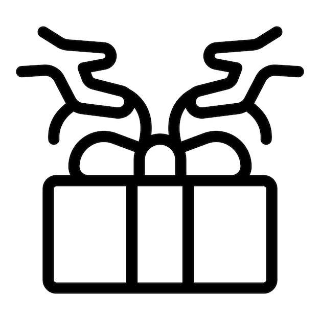 Caja de regalo con cinta haciendo un arco en la parte superior del icono del contorno del vector