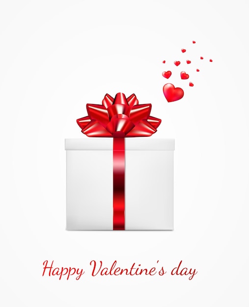 Caja de regalo con cinta roja y lazo Tarjeta de felicitación del día de San Valentín feliz