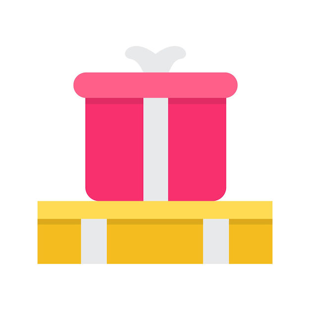 Una caja de regalo de color rosa y amarillo sobre un fondo blanco.