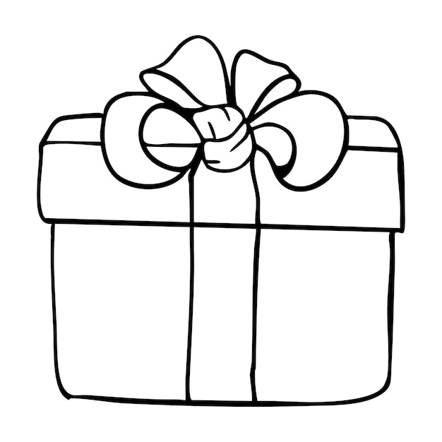 Caja de regalo con contorno de arco libro de colorear página de arte de línea dibujo vectorial caja de regalo aislada en blanco
