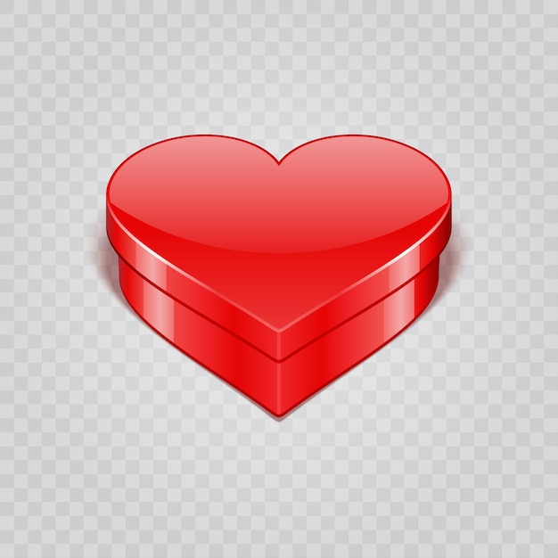 Vector caja de regalo de corazón rojo aislado sobre fondo transparente.