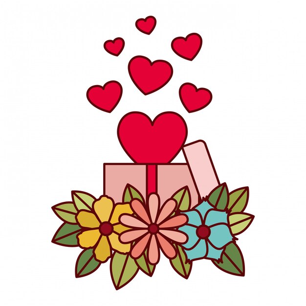 Caja de regalo con corazones aislados icono