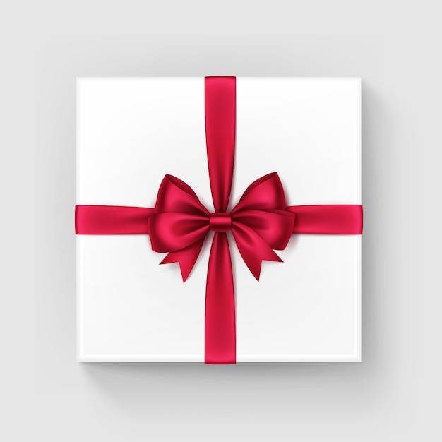 Caja de regalo cuadrada blanca con cinta roja brillante
