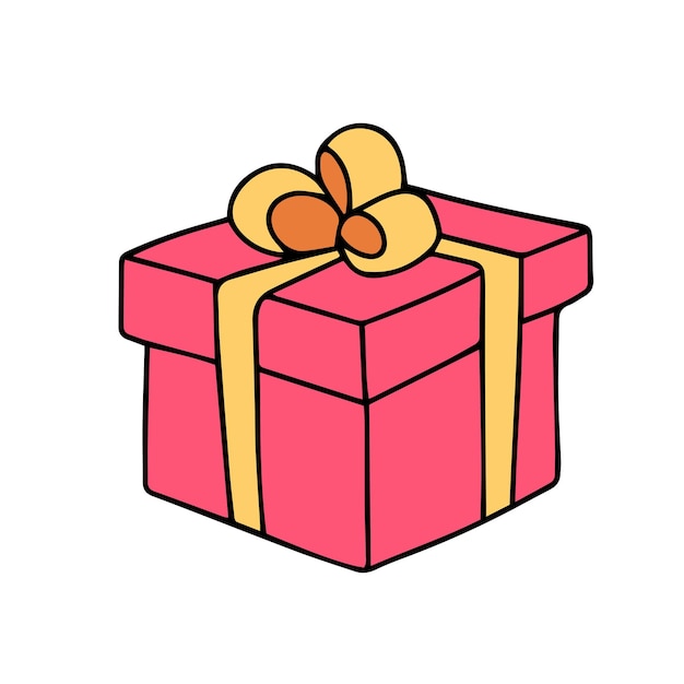 Caja de regalo dibujada a mano contorno coloreado Caja de regalo Doodle aislada sobre fondo blanco Vector