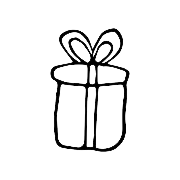 Caja de regalo dibujada a mano Vector presente con lazo