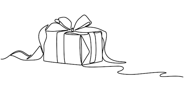 Caja de regalo dibujo de línea continua Presente de línea única con ilustración vectorial de arco de cinta Tarjeta de regalo