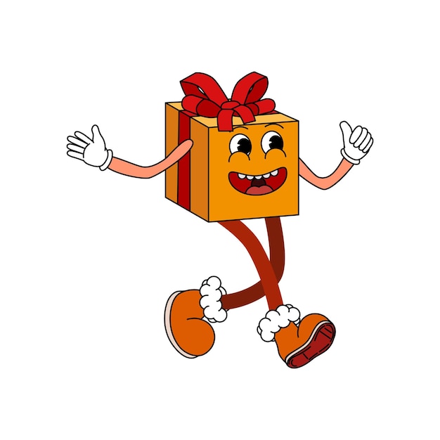 Caja de regalo Dibujos animados divertido cómic retro Personaje de Navidad manos enguantadas