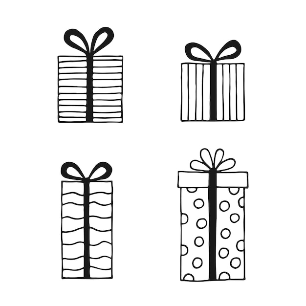 Con caja de regalo con diferentes arcos Ilustración de vector dibujado a mano