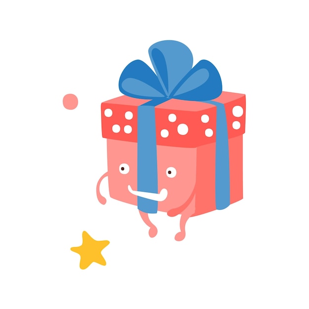 Caja de regalo envuelta con cinta Niños Fiesta de cumpleaños Atributo Dibujos animados Feliz personaje humanizado en colores femeninos