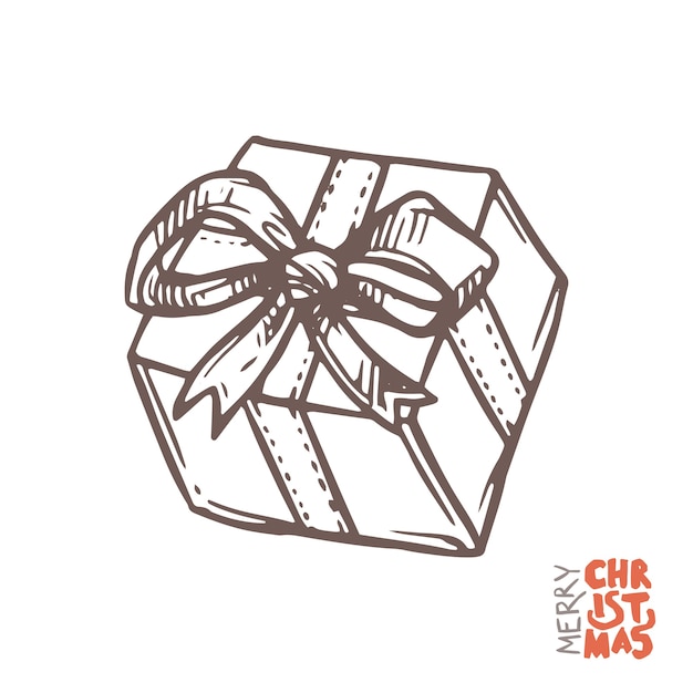 Vector caja de regalo en estilo boceto dibujado a mano, ilustración de doodle