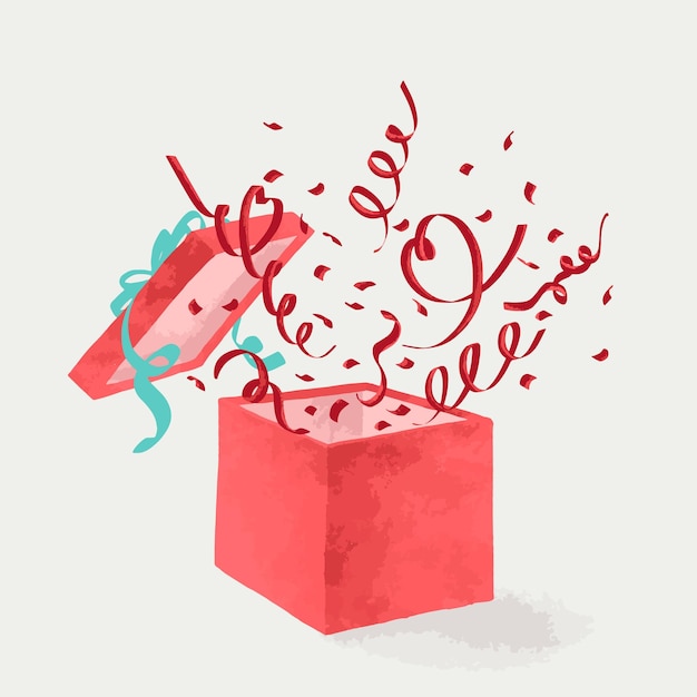 Vector caja de regalo explotando con cintas concepto de día de san valentín ilustración vectorial