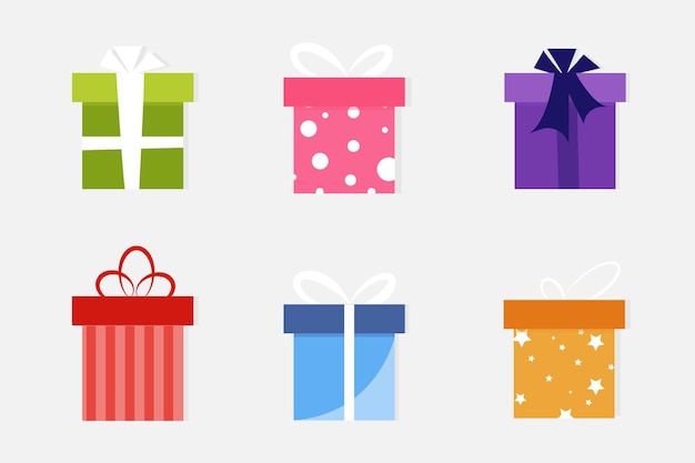Caja de regalo con gráficos de banners de diseño plano de cinta o plantilla de diseño de sitio web rojo rosa azul