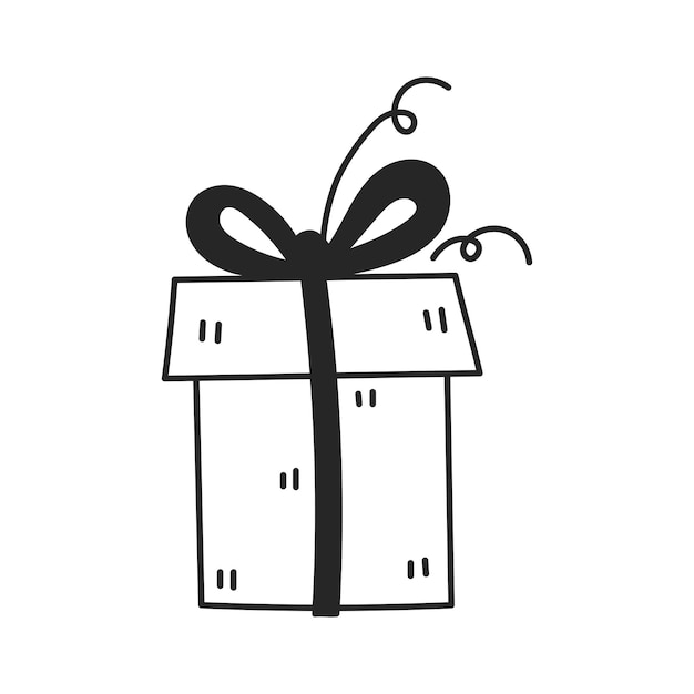 Caja de regalo con icono de Doodle con arco de cinta dibujado a mano regalo de Navidad o cumpleaños
