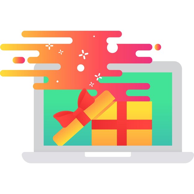 Caja de regalo en el icono de vector de portátil aislado en blanco