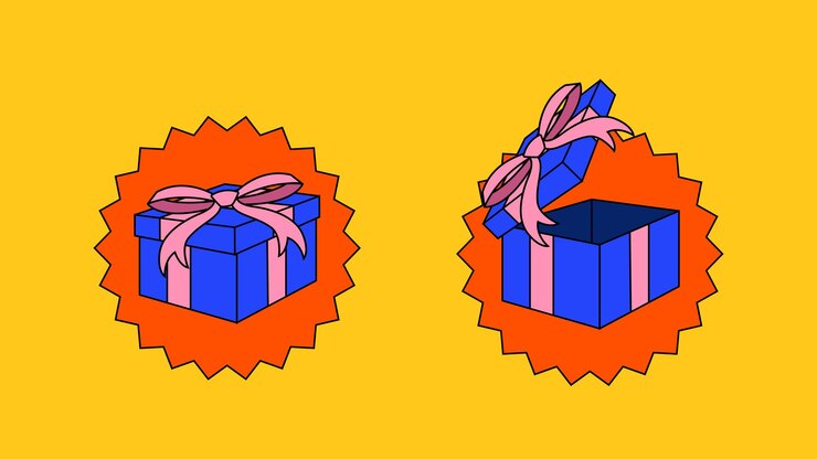 Caja de regalo con una ilustración de cinta adecuada para el contenido sorpresa
