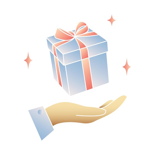 Caja de regalo con una ilustración de una mano debajo